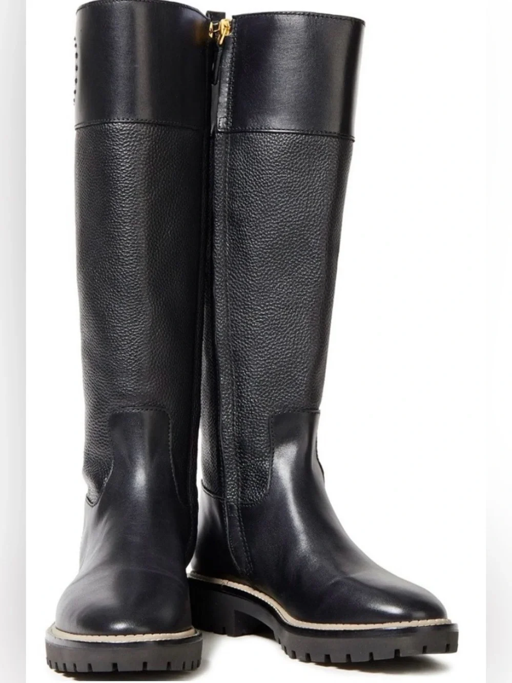 Authentic Tory Burch Miller 30mm Lug Sole Tall Boots in Perfect Black. Size 7.5M